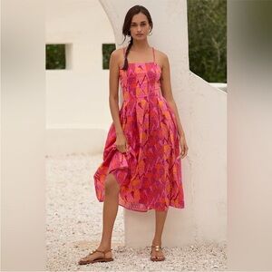 FARM RIO X ANTHROPOLOGIE FIT & FLARE MIDI DRESS